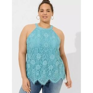 Torrid Women's Tank Size 2 (18/20) Lace Lined Goddess Mock Neck Keyhole Button